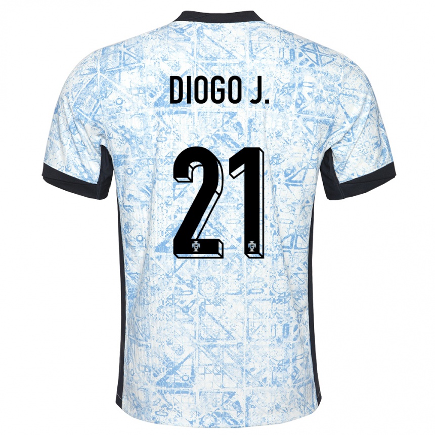 Niño Fútbol Camiseta Portugal Diogo Jota #21 Crema Azul 2ª Equipación 24-26