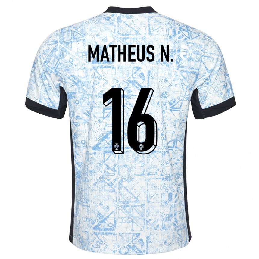 Niño Fútbol Camiseta Portugal Matheus Nunes #16 Crema Azul 2ª Equipación 24-26