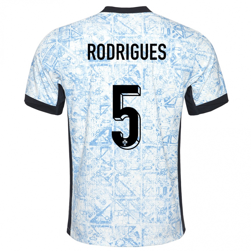 Niño Fútbol Camiseta Portugal Rafael Rodrigues #5 Crema Azul 2ª Equipación 24-26