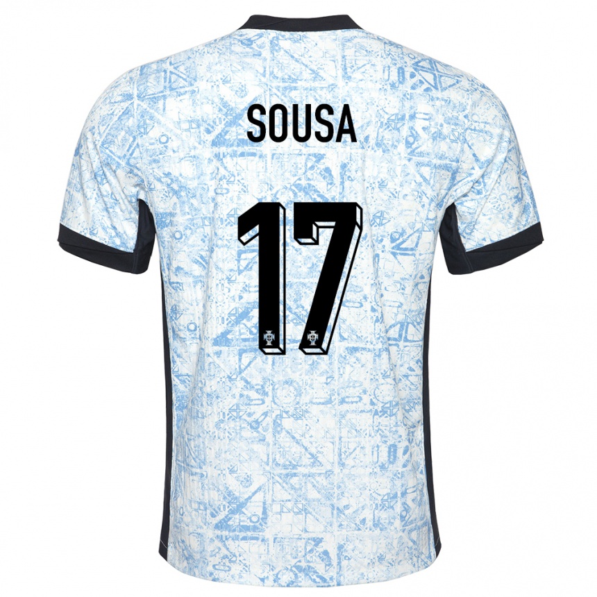 Niño Fútbol Camiseta Portugal Vasco Sousa #17 Crema Azul 2ª Equipación 24-26