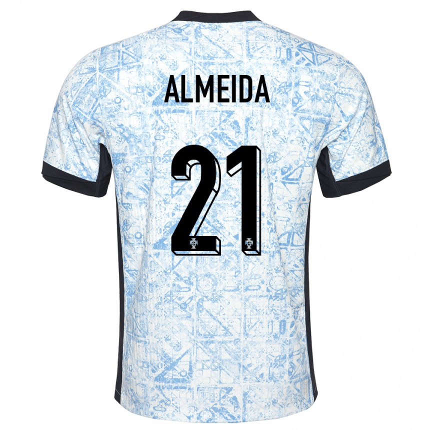 Niño Fútbol Camiseta Portugal Andre Almeida #21 Crema Azul 2ª Equipación 24-26