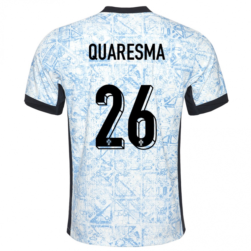 Niño Fútbol Camiseta Portugal Eduardo Quaresma #26 Crema Azul 2ª Equipación 24-26