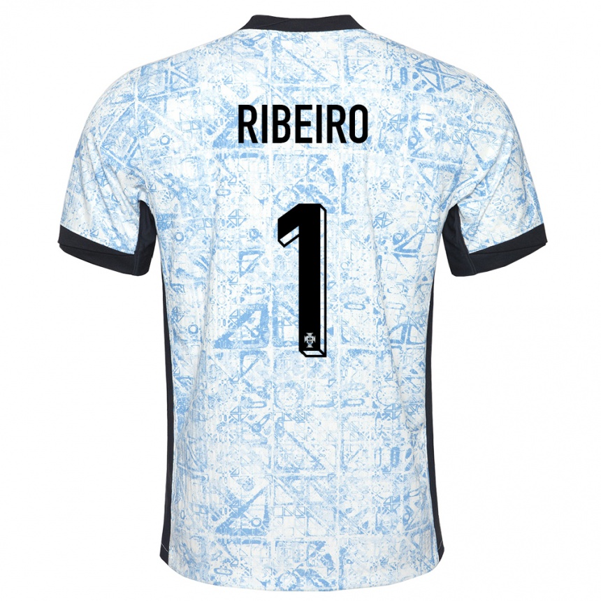 Niño Fútbol Camiseta Portugal Goncalo Ribeiro #1 Crema Azul 2ª Equipación 24-26