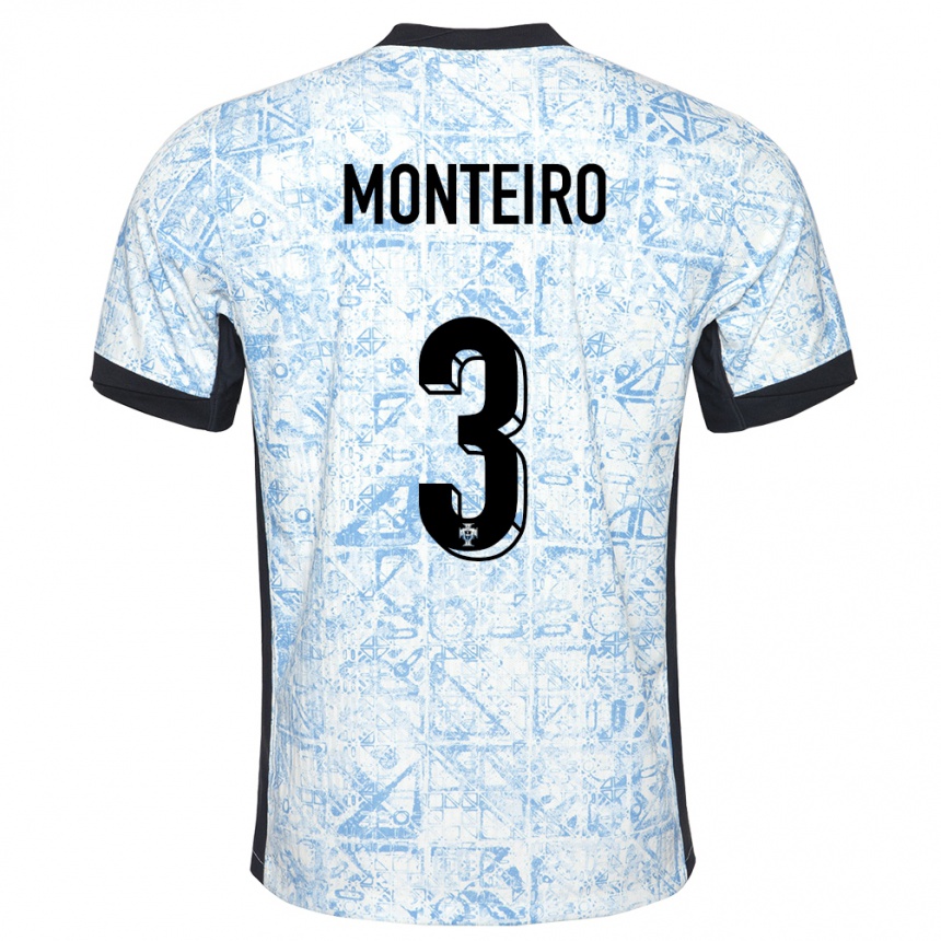 Niño Fútbol Camiseta Portugal Diogo Monteiro #3 Crema Azul 2ª Equipación 24-26