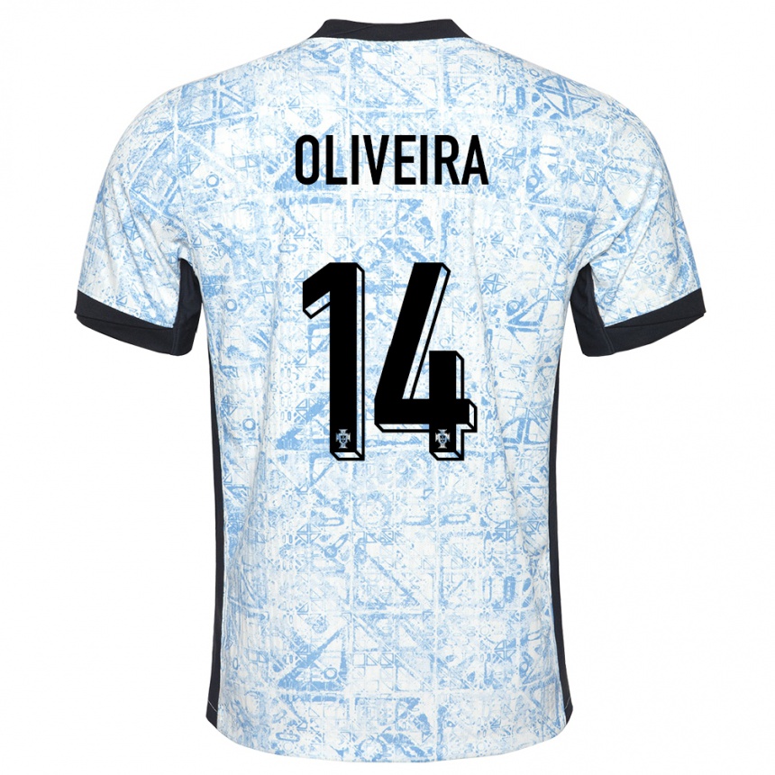 Niño Fútbol Camiseta Portugal Hugo Oliveira #14 Crema Azul 2ª Equipación 24-26