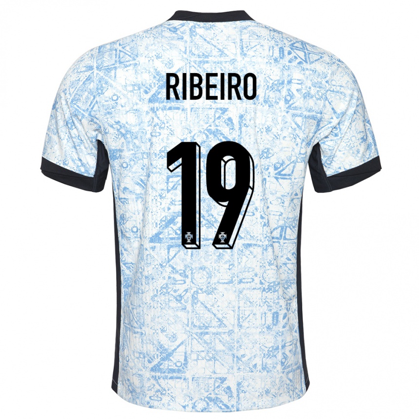 Niño Fútbol Camiseta Portugal Rodrigo Ribeiro #19 Crema Azul 2ª Equipación 24-26