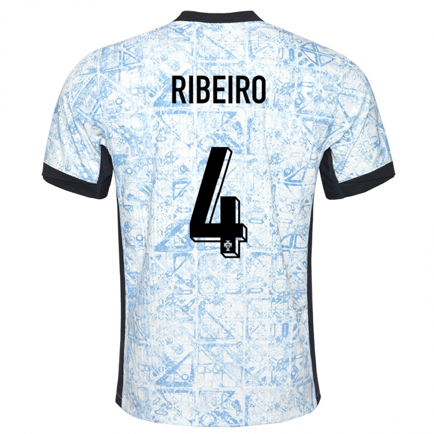 Niño Fútbol Camiseta Portugal Ricardo Ribeiro #4 Crema Azul 2ª Equipación 24-26