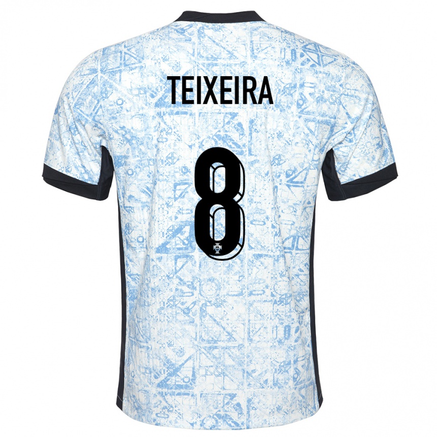 Niño Fútbol Camiseta Portugal Joao Teixeira #8 Crema Azul 2ª Equipación 24-26