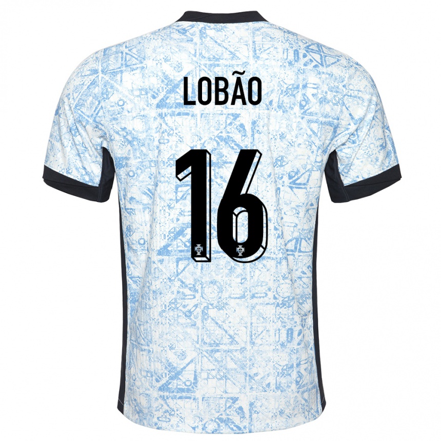 Niño Fútbol Camiseta Portugal Diogo Lobao #16 Crema Azul 2ª Equipación 24-26