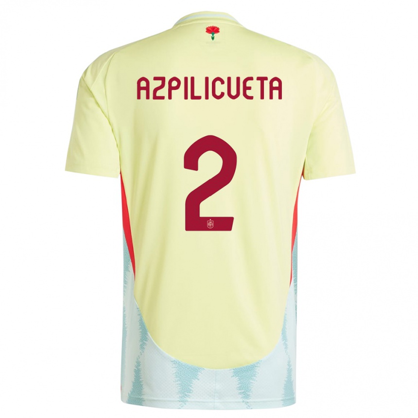 Niño Fútbol Camiseta España Cesar Azpilicueta #2 Amarillo 2ª Equipación 24-26