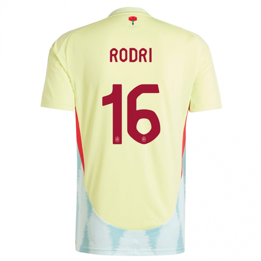 Niño Fútbol Camiseta España Rodri #16 Amarillo 2ª Equipación 24-26