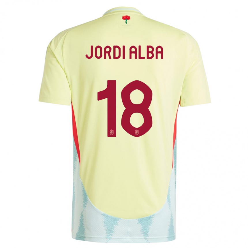 Niño Fútbol Camiseta España Jordi Alba #18 Amarillo 2ª Equipación 24-26