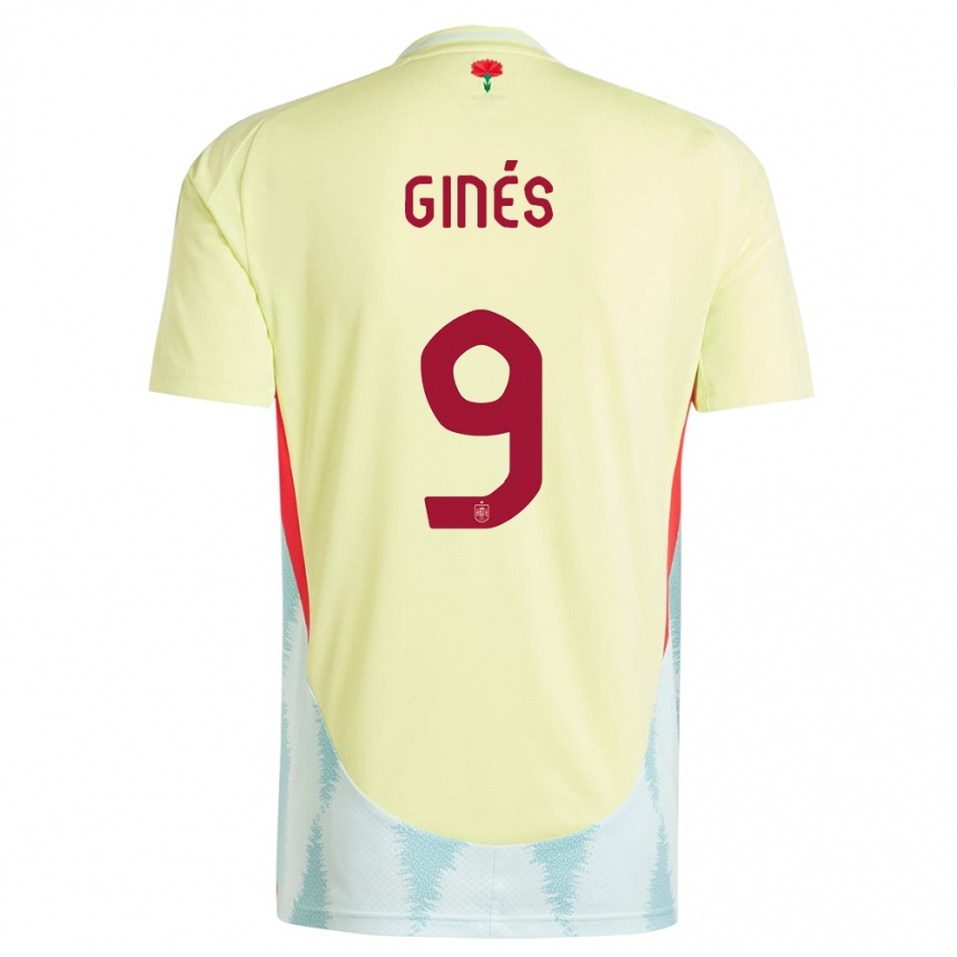 Niño Fútbol Camiseta España Alvaro Gines #9 Amarillo 2ª Equipación 24-26