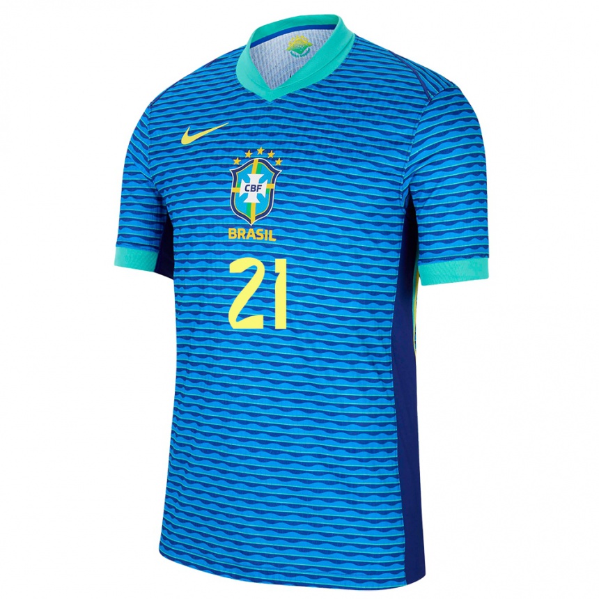 Niño Fútbol Camiseta Brasil Matheus Cunha #21 Azul 2ª Equipación 24-26