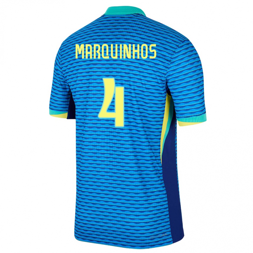 Niño Fútbol Camiseta Brasil Marquinhos #4 Azul 2ª Equipación 24-26