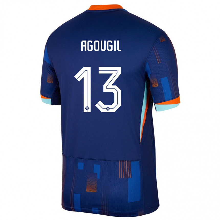 Niño Fútbol Camiseta Países Bajos Oualid Agougil #13 Azul 2ª Equipación 24-26