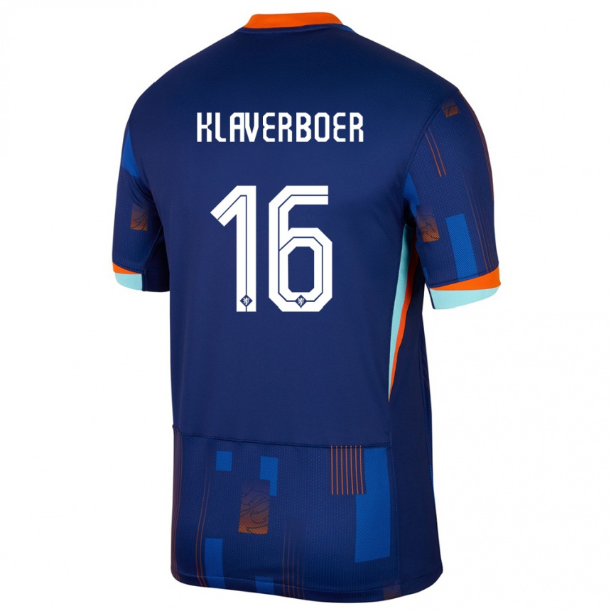 Niño Fútbol Camiseta Países Bajos Bernt Klaverboer #16 Azul 2ª Equipación 24-26