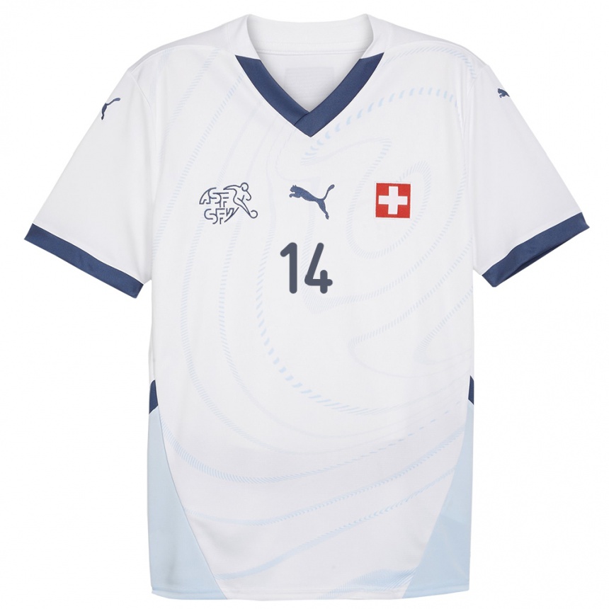 Niño Fútbol Camiseta Suiza Mohamed Zeki Amdouni #14 Blanco 2ª Equipación 24-26