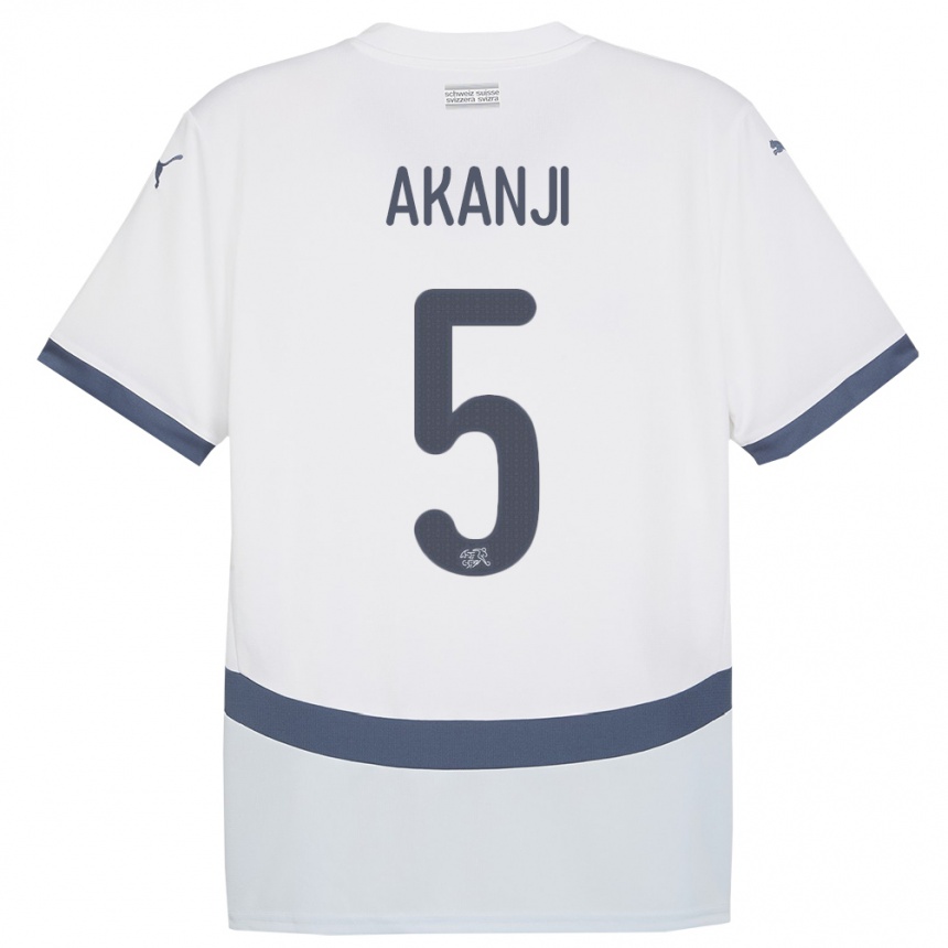 Niño Fútbol Camiseta Suiza Manuel Akanji #5 Blanco 2ª Equipación 24-26