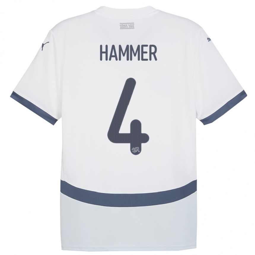 Niño Fútbol Camiseta Suiza Pascal Hammer #4 Blanco 2ª Equipación 24-26