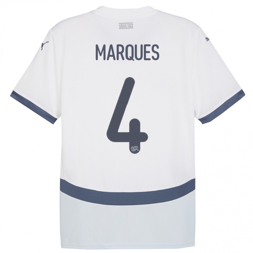 Niño Fútbol Camiseta Suiza Christian Marques #4 Blanco 2ª Equipación 24-26