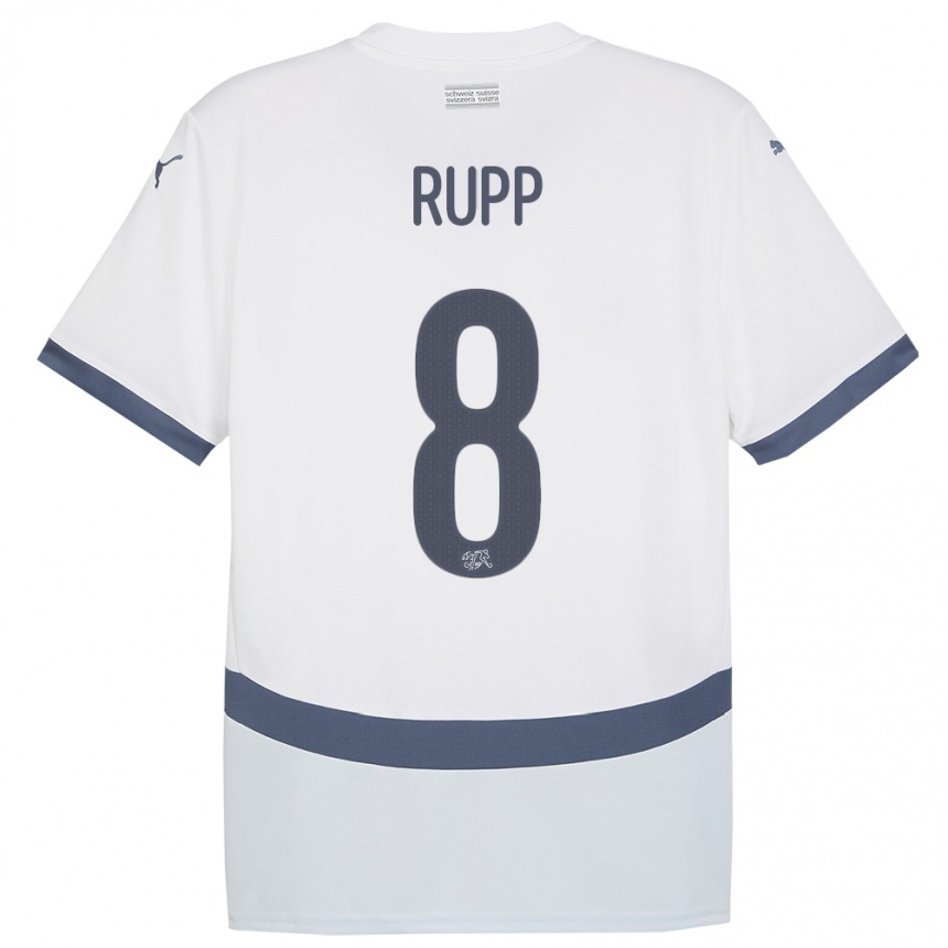 Niño Fútbol Camiseta Suiza Noah Rupp #8 Blanco 2ª Equipación 24-26