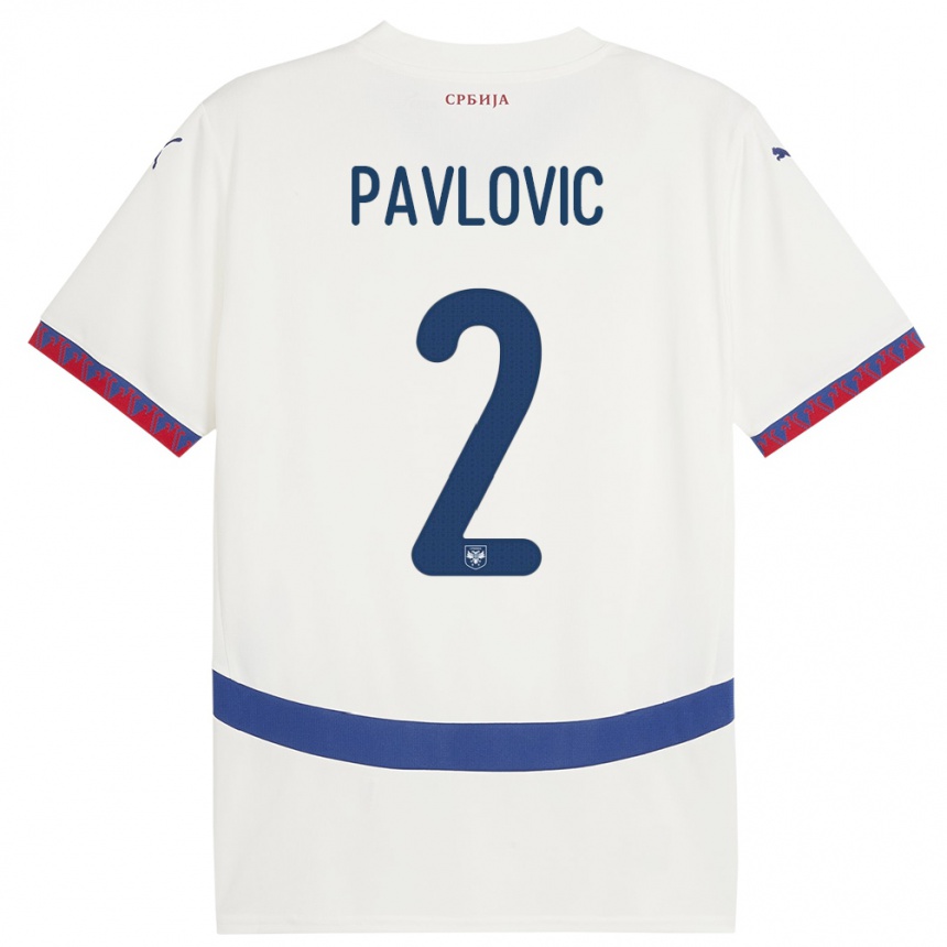 Niño Fútbol Camiseta Serbia Strahinja Pavlovic #2 Blanco 2ª Equipación 24-26