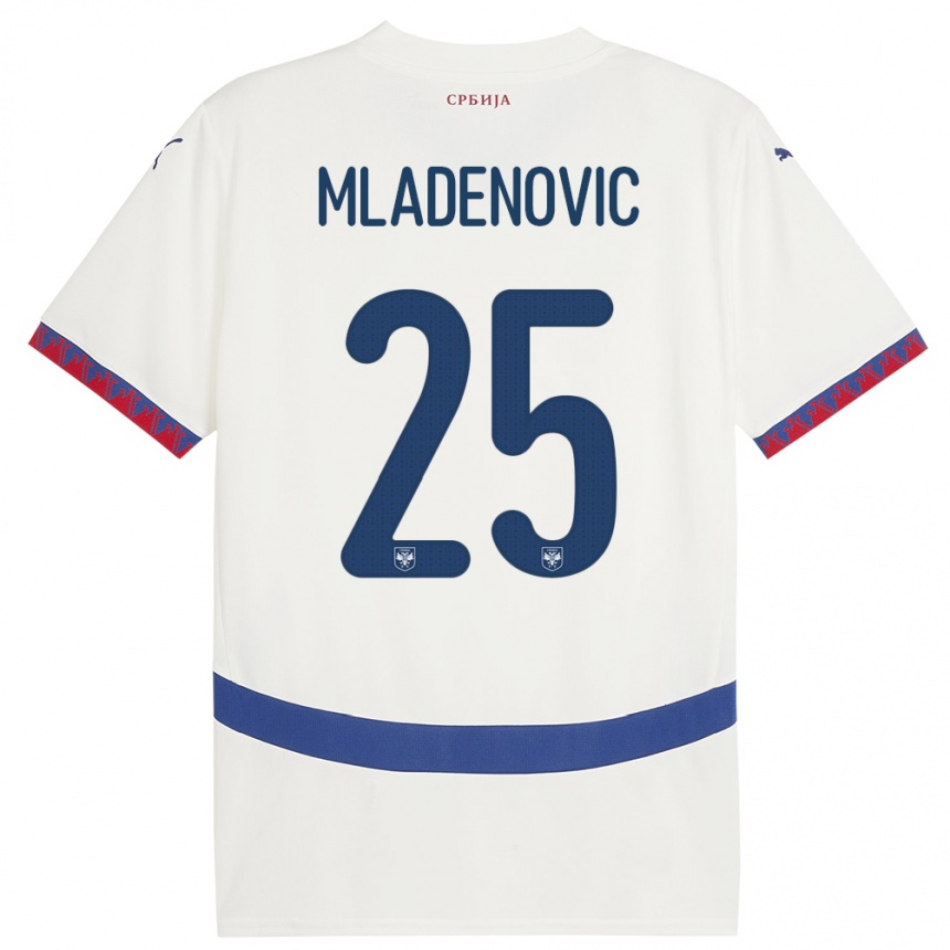 Niño Fútbol Camiseta Serbia Filip Mladenovic #25 Blanco 2ª Equipación 24-26