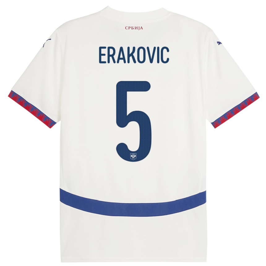 Niño Fútbol Camiseta Serbia Strahinja Erakovic #5 Blanco 2ª Equipación 24-26