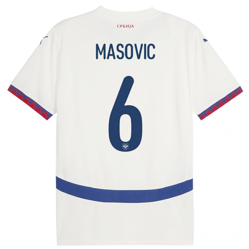 Niño Fútbol Camiseta Serbia Erhan Masovic #6 Blanco 2ª Equipación 24-26