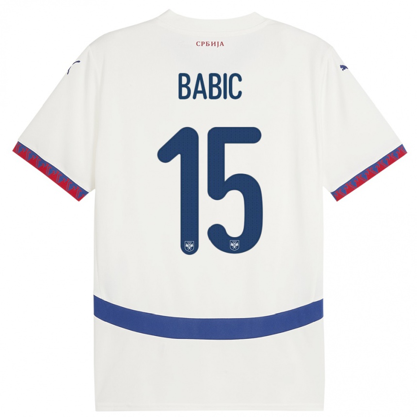 Niño Fútbol Camiseta Serbia Srdjan Babic #15 Blanco 2ª Equipación 24-26