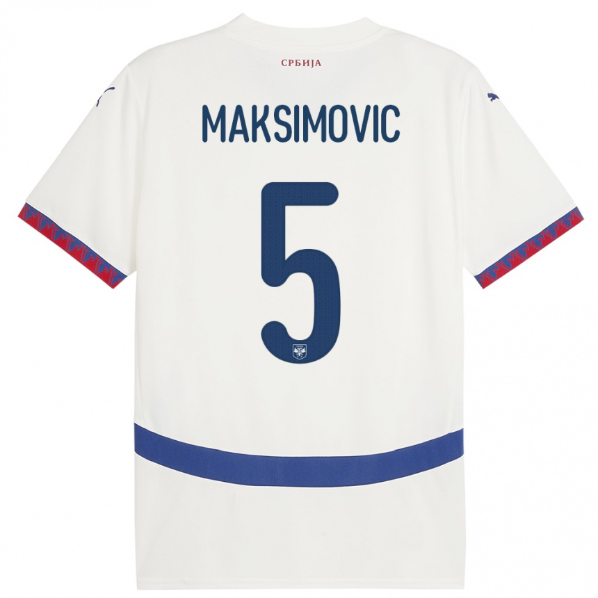 Niño Fútbol Camiseta Serbia Nemanja Maksimovic #5 Blanco 2ª Equipación 24-26