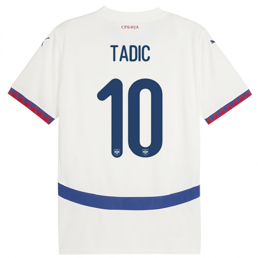 Niño Fútbol Camiseta Serbia Dusan Tadic #10 Blanco 2ª Equipación 24-26