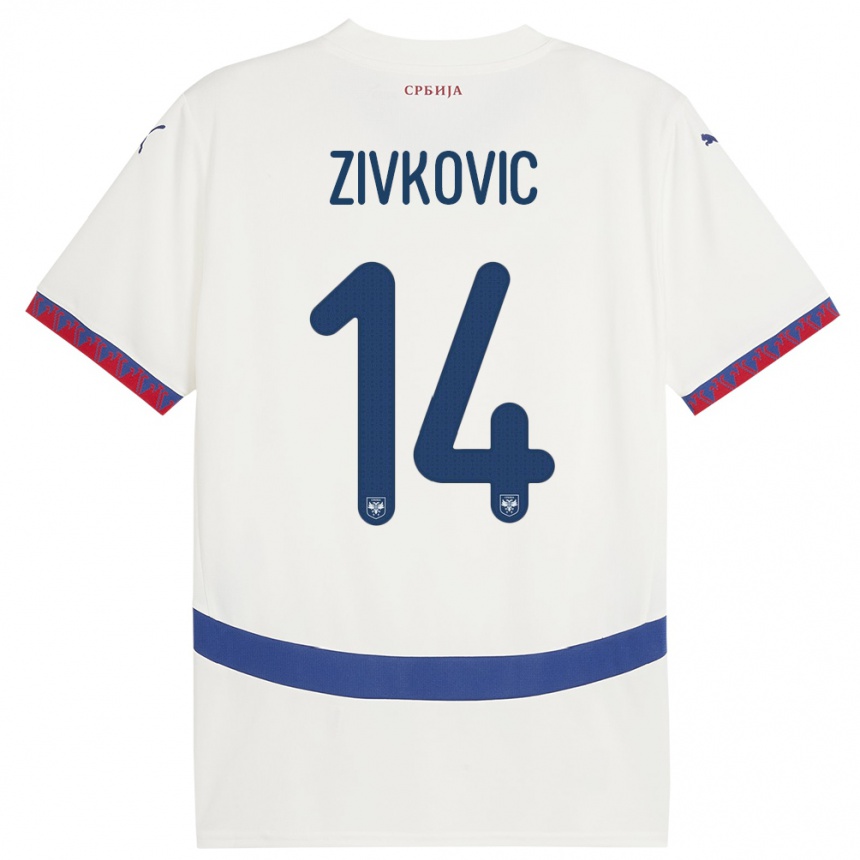 Niño Fútbol Camiseta Serbia Andrija Zivkovic #14 Blanco 2ª Equipación 24-26