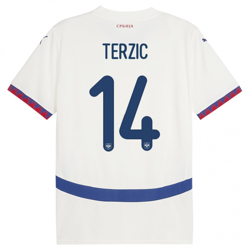 Niño Fútbol Camiseta Serbia Aleksa Terzic #14 Blanco 2ª Equipación 24-26