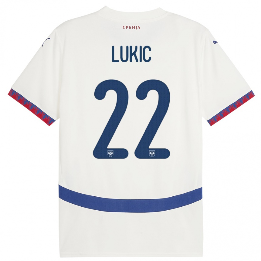 Niño Fútbol Camiseta Serbia Sasa Lukic #22 Blanco 2ª Equipación 24-26