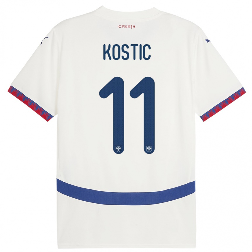 Niño Fútbol Camiseta Serbia Filip Kostic #11 Blanco 2ª Equipación 24-26