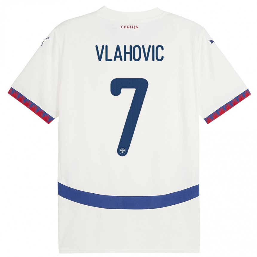 Niño Fútbol Camiseta Serbia Dusan Vlahovic #7 Blanco 2ª Equipación 24-26