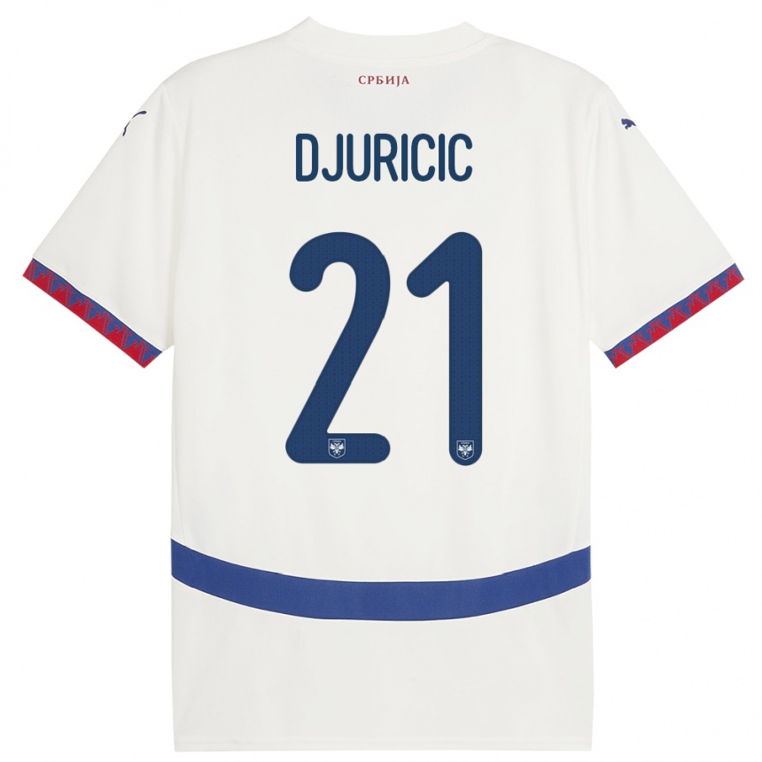 Niño Fútbol Camiseta Serbia Filip Djuricic #21 Blanco 2ª Equipación 24-26