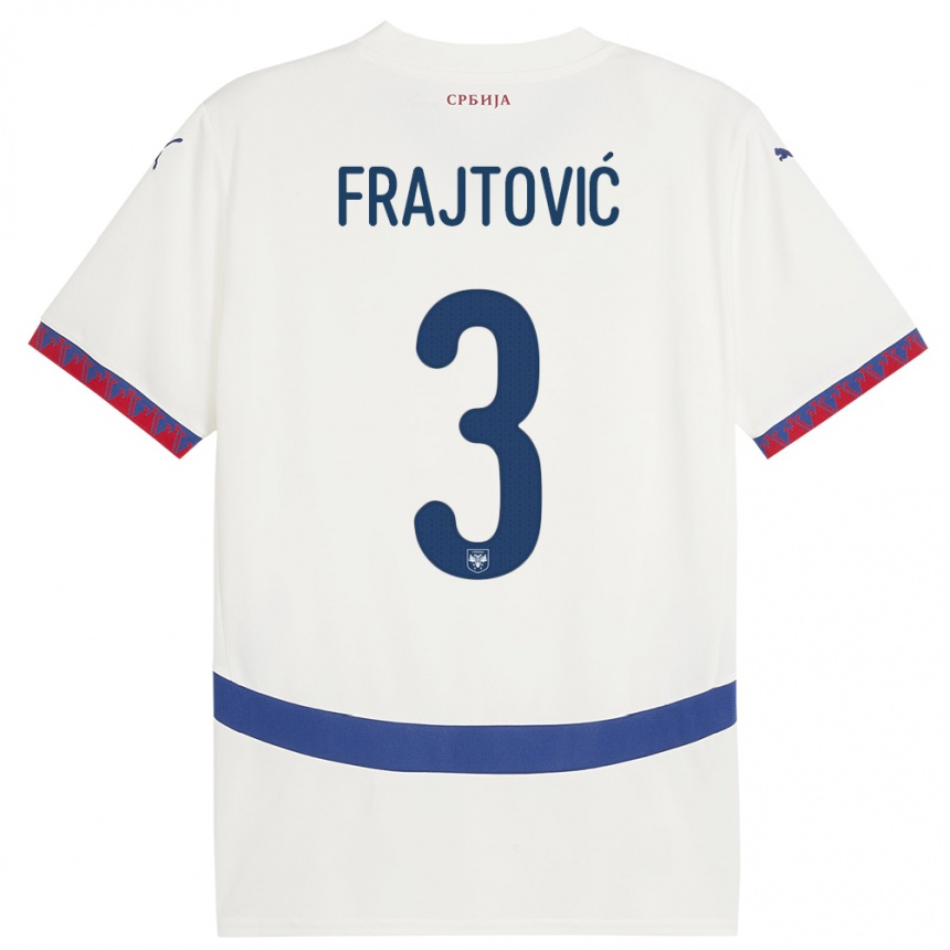 Niño Fútbol Camiseta Serbia Andela Frajtovic #3 Blanco 2ª Equipación 24-26