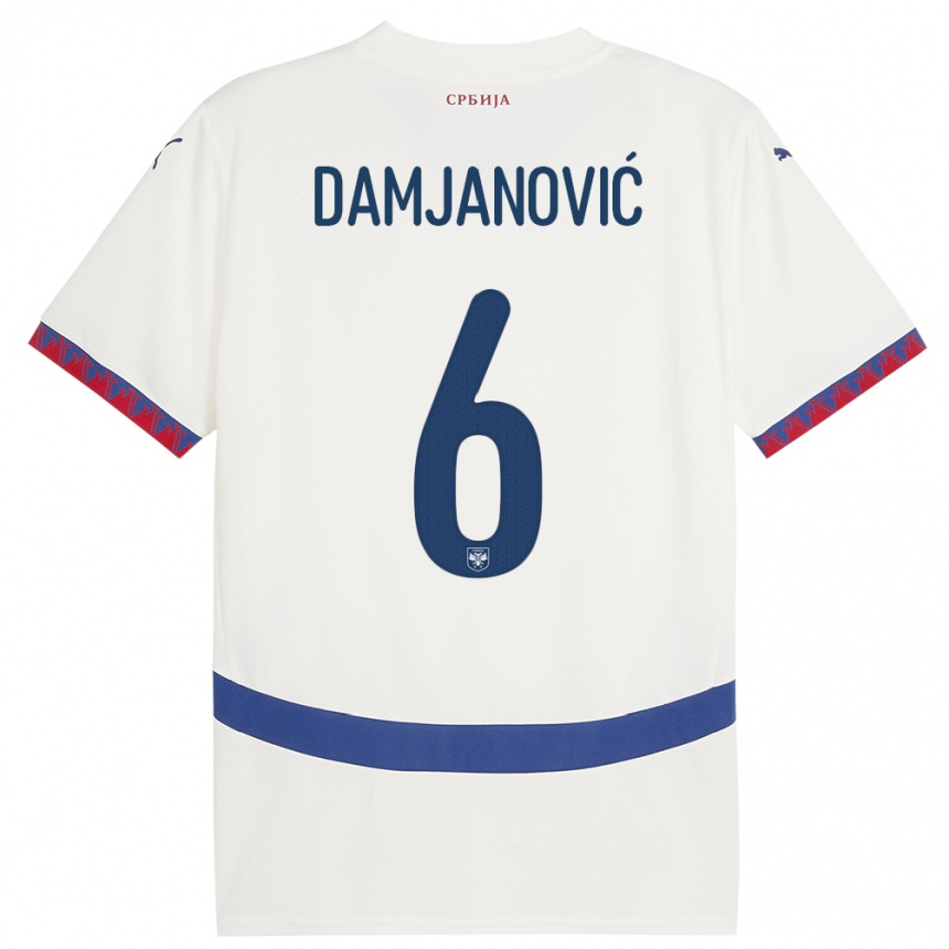 Niño Fútbol Camiseta Serbia Nevena Damjanovic #6 Blanco 2ª Equipación 24-26