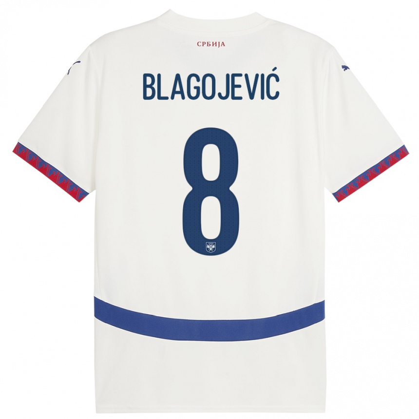 Niño Fútbol Camiseta Serbia Dina Blagojevic #8 Blanco 2ª Equipación 24-26