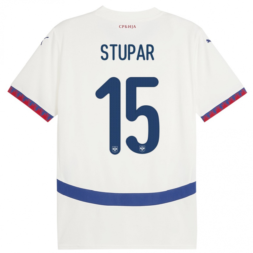 Niño Fútbol Camiseta Serbia Zivana Stupar #15 Blanco 2ª Equipación 24-26