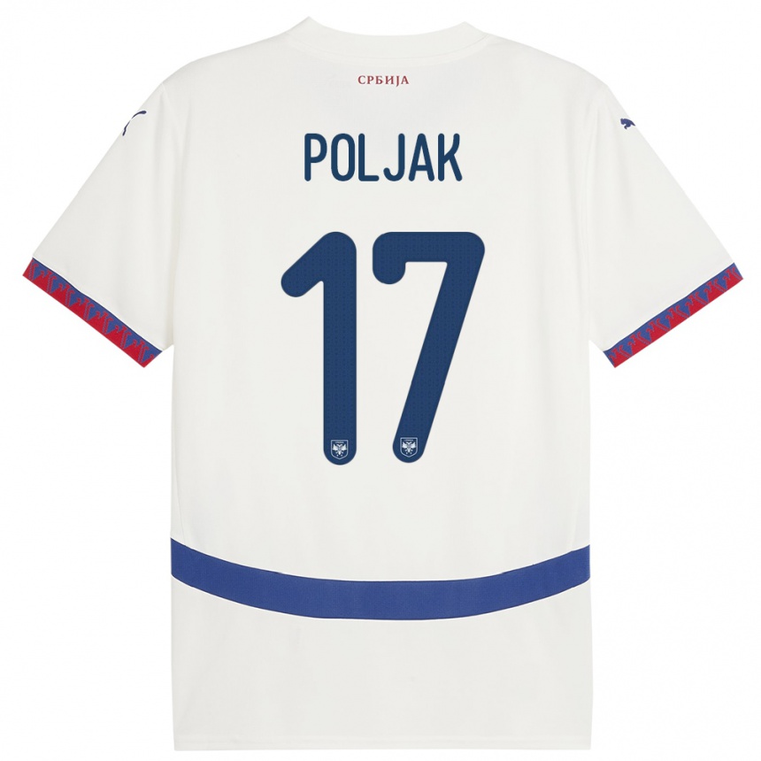 Niño Fútbol Camiseta Serbia Allegra Poljak #17 Blanco 2ª Equipación 24-26