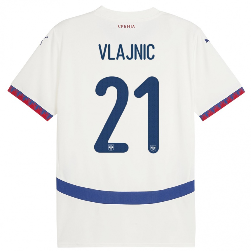 Niño Fútbol Camiseta Serbia Tyla Jay Vlajnic #21 Blanco 2ª Equipación 24-26