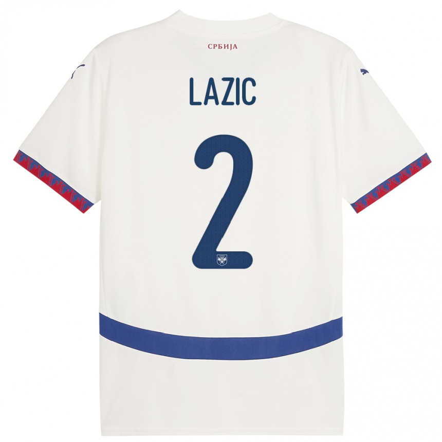 Niño Fútbol Camiseta Serbia Uros Lazic #2 Blanco 2ª Equipación 24-26
