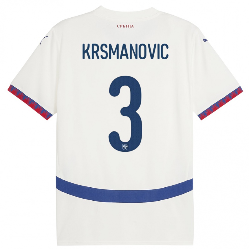 Niño Fútbol Camiseta Serbia Nemanja Krsmanovic #3 Blanco 2ª Equipación 24-26