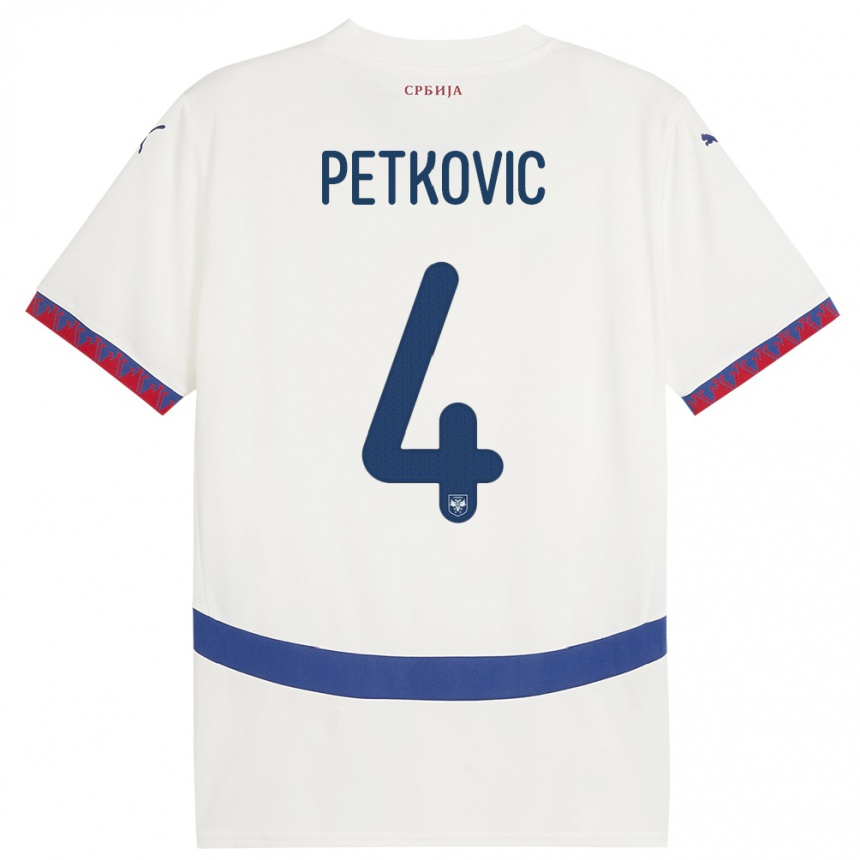 Niño Fútbol Camiseta Serbia Nikola Petkovic #4 Blanco 2ª Equipación 24-26