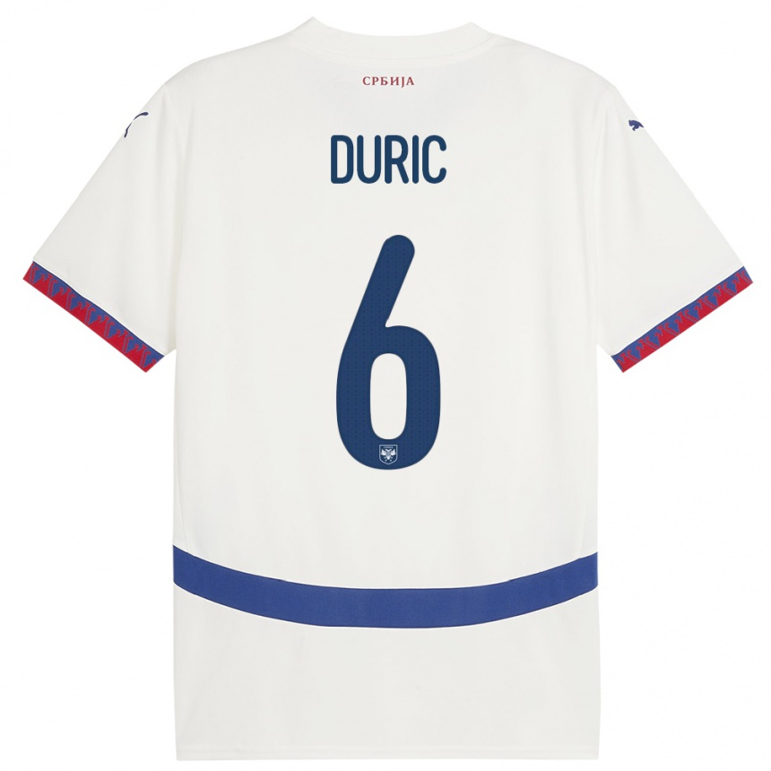 Niño Fútbol Camiseta Serbia Andrej Duric #6 Blanco 2ª Equipación 24-26