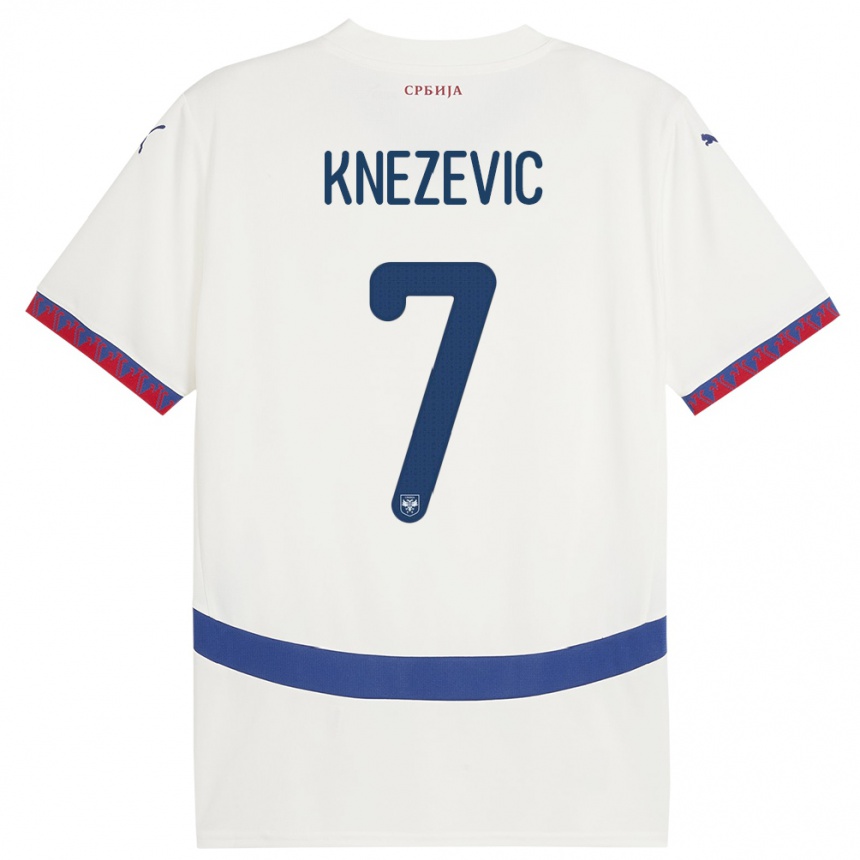 Niño Fútbol Camiseta Serbia Nikola Knezevic #7 Blanco 2ª Equipación 24-26